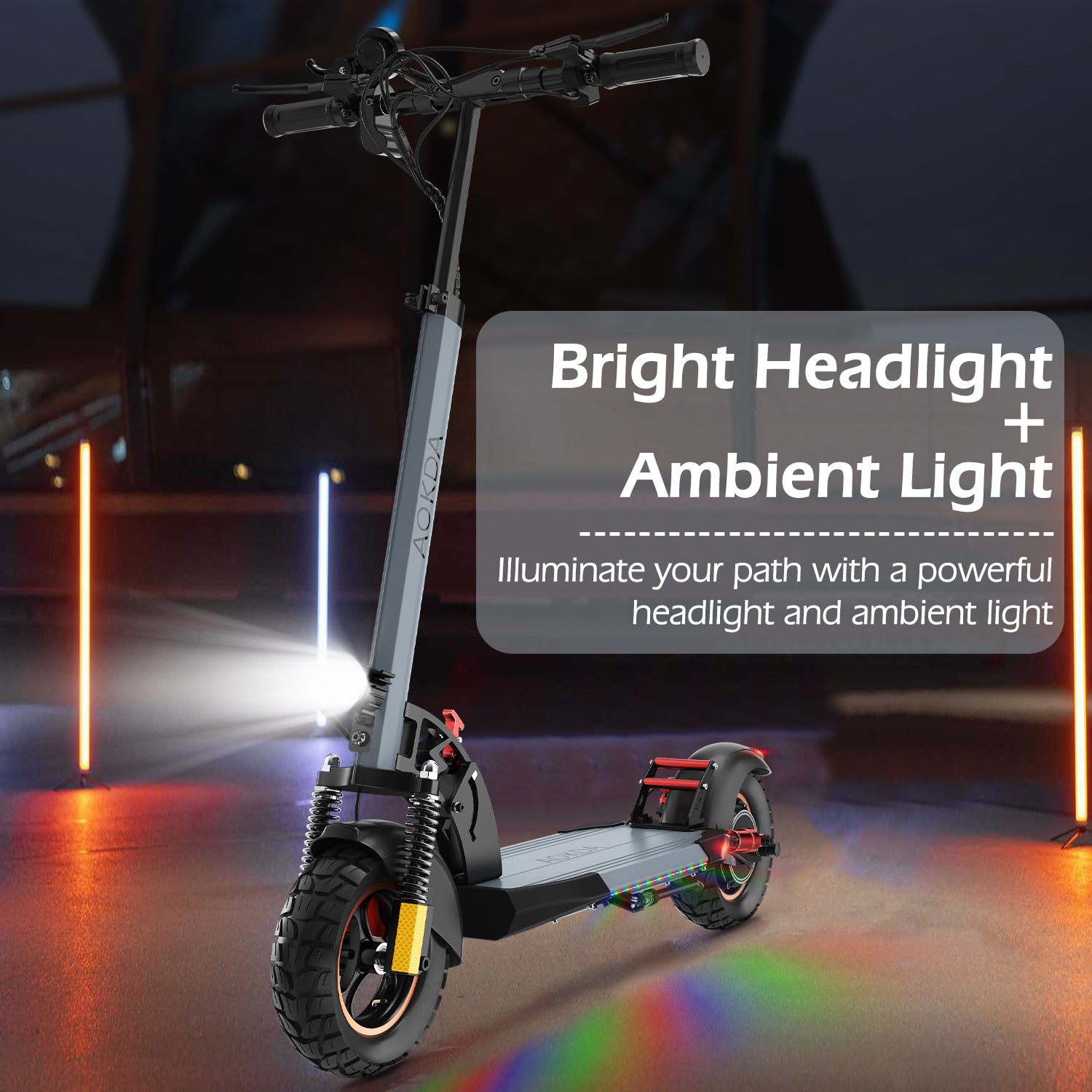 AOKDA A1 Commuting electric scooter with bright LED light + side light + taillight