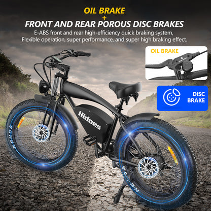 Hidoes® B3 Retro E-Bike, 1200W Fat Tire Electric Bike, 26" *4" Tires, 48V 18.2Ah Battery