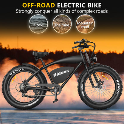 Bicicleta elétrica retrô Hidoes® B3, bicicleta elétrica com pneu gordo de 1200 W, pneus de 26 "* 4", bateria de 48 V 18,2 Ah