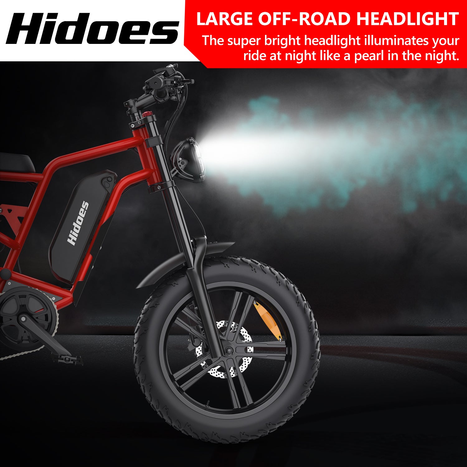 Hidoes B6 fat tire electric bike with large size LED front light, off road bright headlight