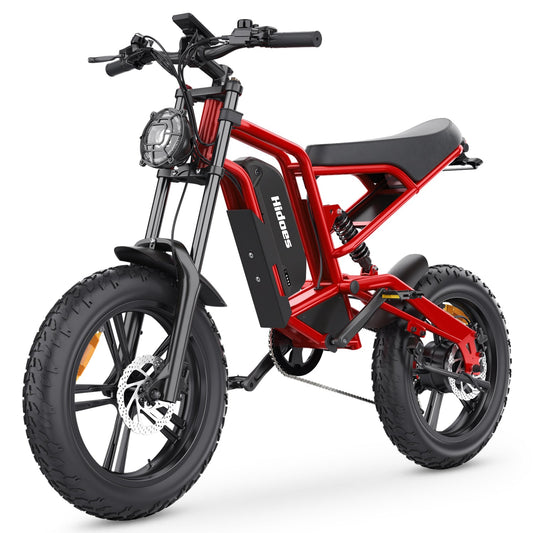 Hidoes® B6 Fat Tire Electric Bike, 1200W Electric Fat Bike, 48V 15Ah Battery, Electric Bike with Banana Seat - Red Color